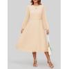 ZESICA Women’s Fall Long Sleeve Dresses 2026 Casual Crewneck Chiffon Swing Pleated A Line Cocktail Party Midi Dress(Apricot)