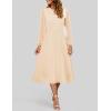 ZESICA Women’s Fall Long Sleeve Dresses 2026 Casual Crewneck Chiffon Swing Pleated A Line Cocktail Party Midi Dress(Apricot)