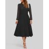 ZESICA Women’s Fall Long Sleeve Dresses 2026 Casual Crewneck Chiffon Swing Pleated A Line Cocktail Party Midi Dress(Black)