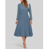 ZESICA Women’s Fall Long Sleeve Dresses 2026 Casual Crewneck Chiffon Swing Pleated A Line Cocktail Party Midi Dress(Dusty Blue)