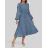 ZESICA Women’s Fall Long Sleeve Dresses 2026 Casual Crewneck Chiffon Swing Pleated A Line Cocktail Party Midi Dress(Dusty Blue)