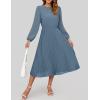ZESICA Women’s Fall Long Sleeve Dresses 2026 Casual Crewneck Chiffon Swing Pleated A Line Cocktail Party Midi Dress(Dusty Blue)