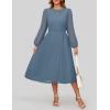 ZESICA Women’s Fall Long Sleeve Dresses 2026 Casual Crewneck Chiffon Swing Pleated A Line Cocktail Party Midi Dress(Dusty Blue)