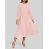 ZESICA Women’s Fall Long Sleeve Dresses 2026 Casual Crewneck Chiffon Swing Pleated A Line Cocktail Party Midi Dress(Light Pink)
