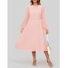 ZESICA Women’s Fall Long Sleeve Dresses 2026 Casual Crewneck Chiffon Swing Pleated A Line Cocktail Party Midi Dress(Light Pink)