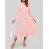 ZESICA Women’s Fall Long Sleeve Dresses 2026 Casual Crewneck Chiffon Swing Pleated A Line Cocktail Party Midi Dress(Light Pink)