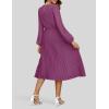 ZESICA Women’s Fall Long Sleeve Dresses 2026 Casual Crewneck Chiffon Swing Pleated A Line Cocktail Party Midi Dress(Plum)