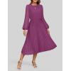 ZESICA Women’s Fall Long Sleeve Dresses 2026 Casual Crewneck Chiffon Swing Pleated A Line Cocktail Party Midi Dress(Plum)