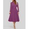 ZESICA Women’s Fall Long Sleeve Dresses 2026 Casual Crewneck Chiffon Swing Pleated A Line Cocktail Party Midi Dress(Plum)