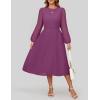 ZESICA Women’s Fall Long Sleeve Dresses 2026 Casual Crewneck Chiffon Swing Pleated A Line Cocktail Party Midi Dress(Plum)