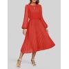 ZESICA Women’s Fall Long Sleeve Dresses 2026 Casual Crewneck Chiffon Swing Pleated A Line Cocktail Party Midi Dress(Red)