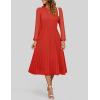 ZESICA Women’s Fall Long Sleeve Dresses 2026 Casual Crewneck Chiffon Swing Pleated A Line Cocktail Party Midi Dress(Red)