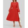 ZESICA Women’s Fall Long Sleeve Dresses 2026 Casual Crewneck Chiffon Swing Pleated A Line Cocktail Party Midi Dress(Red)