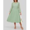 ZESICA Women’s Fall Long Sleeve Dresses 2026 Casual Crewneck Chiffon Swing Pleated A Line Cocktail Party Midi Dress(Sage Green)