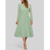 ZESICA Women’s Fall Long Sleeve Dresses 2026 Casual Crewneck Chiffon Swing Pleated A Line Cocktail Party Midi Dress(Sage Green)