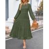 ZESICA Women’s Fall Long Sleeve Maxi Dresses 2026 Crew Neck Swiss Dot Tiered Flowy A Line Wedding Cocktail Party Dress(Army Green)