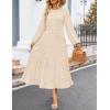 ZESICA Women’s Fall Long Sleeve Maxi Dresses 2026 Crew Neck Swiss Dot Tiered Flowy A Line Wedding Cocktail Party Dress(Beige)