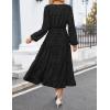 ZESICA Women’s Fall Long Sleeve Maxi Dresses 2026 Crew Neck Swiss Dot Tiered Flowy A Line Wedding Cocktail Party Dress(Black)