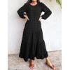 ZESICA Women’s Fall Long Sleeve Maxi Dresses 2026 Crew Neck Swiss Dot Tiered Flowy A Line Wedding Cocktail Party Dress(Black)