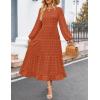 ZESICA Women’s Fall Long Sleeve Maxi Dresses 2026 Crew Neck Swiss Dot Tiered Flowy A Line Wedding Cocktail Party Dress(Brick Red)