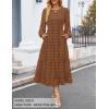 ZESICA Women’s Fall Long Sleeve Maxi Dresses 2026 Crew Neck Swiss Dot Tiered Flowy A Line Wedding Cocktail Party Dress(Brown)