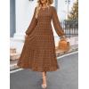 ZESICA Women’s Fall Long Sleeve Maxi Dresses 2026 Crew Neck Swiss Dot Tiered Flowy A Line Wedding Cocktail Party Dress(Brown)