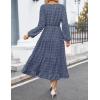 ZESICA Women’s Fall Long Sleeve Maxi Dresses 2026 Crew Neck Swiss Dot Tiered Flowy A Line Wedding Cocktail Party Dress(Dusty Blue)