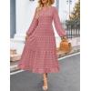 ZESICA Women’s Fall Long Sleeve Maxi Dresses 2026 Crew Neck Swiss Dot Tiered Flowy A Line Wedding Cocktail Party Dress(Dusty Pink)