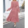 ZESICA Women’s Fall Long Sleeve Maxi Dresses 2026 Crew Neck Swiss Dot Tiered Flowy A Line Wedding Cocktail Party Dress(Dusty Pink)