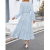 ZESICA Women’s Fall Long Sleeve Maxi Dresses 2026 Crew Neck Swiss Dot Tiered Flowy A Line Wedding Cocktail Party Dress(Light Blue)