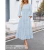 ZESICA Women’s Fall Long Sleeve Maxi Dresses 2026 Crew Neck Swiss Dot Tiered Flowy A Line Wedding Cocktail Party Dress(Light Blue)