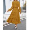ZESICA Women’s Fall Long Sleeve Maxi Dresses 2026 Crew Neck Swiss Dot Tiered Flowy A Line Wedding Cocktail Party Dress(Mustard)
