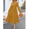 ZESICA Women’s Fall Long Sleeve Maxi Dresses 2026 Crew Neck Swiss Dot Tiered Flowy A Line Wedding Cocktail Party Dress(Mustard)