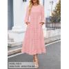ZESICA Women’s Fall Long Sleeve Maxi Dresses 2026 Crew Neck Swiss Dot Tiered Flowy A Line Wedding Cocktail Party Dress(Pink)