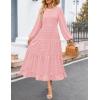 ZESICA Women’s Fall Long Sleeve Maxi Dresses 2026 Crew Neck Swiss Dot Tiered Flowy A Line Wedding Cocktail Party Dress(Pink)