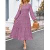 ZESICA Women’s Fall Long Sleeve Maxi Dresses 2026 Crew Neck Swiss Dot Tiered Flowy A Line Wedding Cocktail Party Dress(Purple)