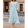 ZESICA Women’s Fall Long Sleeve Maxi Dresses 2026 Crew Neck Swiss Dot Tiered Flowy A Line Wedding Cocktail Party Dress(Sky)