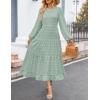 ZESICA Women’s Fall Long Sleeve Maxi Dresses 2026 Crew Neck Swiss Dot Tiered Flowy A Line Wedding Cocktail Party Dress(Turquoise)