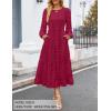 ZESICA Women’s Fall Long Sleeve Maxi Dresses 2026 Crew Neck Swiss Dot Tiered Flowy A Line Wedding Cocktail Party Dress(Wine Red)