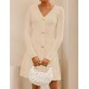 ZESICA Women’s Fall Long Sleeve Sweater Dress 2026 Casual V Neck Button Ribbed Knit A Line Swing Mini Dresses(Apricot)