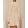 ZESICA Women’s Fall Long Sleeve Sweater Dress 2026 Casual V Neck Button Ribbed Knit A Line Swing Mini Dresses(Apricot)