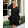 ZESICA Women’s Fall Long Sleeve Sweater Dress 2026 Casual V Neck Button Ribbed Knit A Line Swing Mini Dresses(Black)