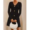 ZESICA Women’s Fall Long Sleeve Sweater Dress 2026 Casual V Neck Button Ribbed Knit A Line Swing Mini Dresses(Black)