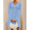 ZESICA Women’s Fall Long Sleeve Sweater Dress 2026 Casual V Neck Button Ribbed Knit A Line Swing Mini Dresses(Blue)