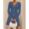 ZESICA Women’s Fall Long Sleeve Sweater Dress 2026 Casual V Neck Button Ribbed Knit A Line Swing Mini Dresses(Dustyblue)