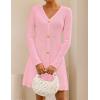ZESICA Women’s Fall Long Sleeve Sweater Dress 2026 Casual V Neck Button Ribbed Knit A Line Swing Mini Dresses(Pink)