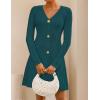 ZESICA Women’s Fall Long Sleeve Sweater Dress 2026 Casual V Neck Button Ribbed Knit A Line Swing Mini Dresses(Teal)