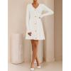 ZESICA Women’s Fall Long Sleeve Sweater Dress 2026 Casual V Neck Button Ribbed Knit A Line Swing Mini Dresses(White)