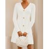 ZESICA Women’s Fall Long Sleeve Sweater Dress 2026 Casual V Neck Button Ribbed Knit A Line Swing Mini Dresses(White)