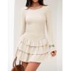 ZESICA Womens Long Sleeve Bodycon Mini Dress Ribbed Knit Crew Neck Ruffle Tiered Flowy Cocktail Party Dresses(Apricot)